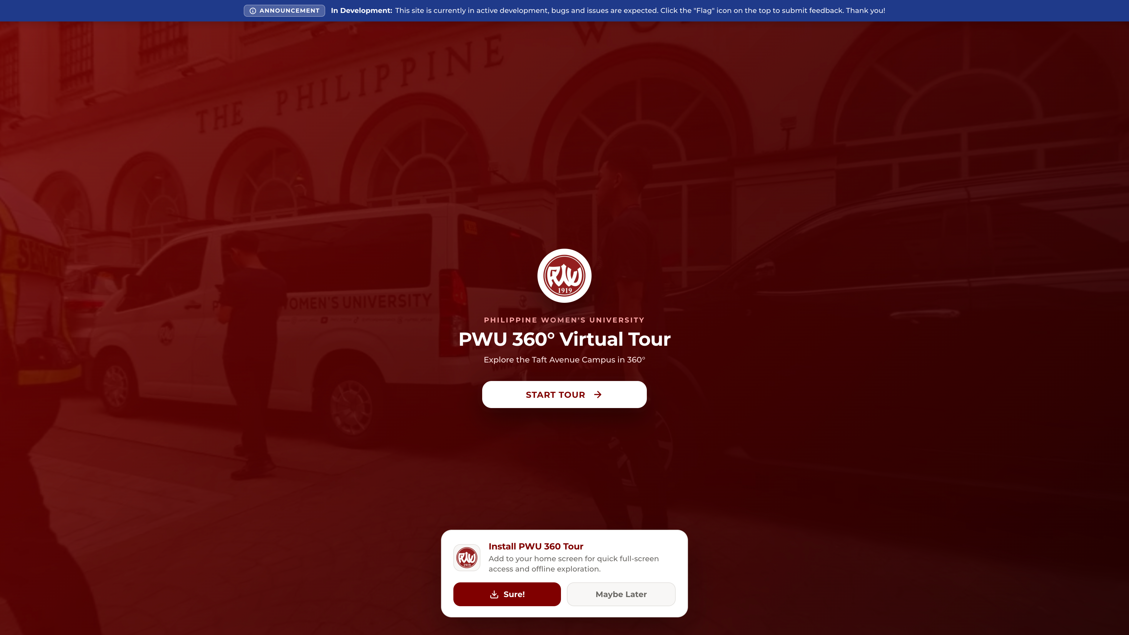 PWU campus tour desktop homepage